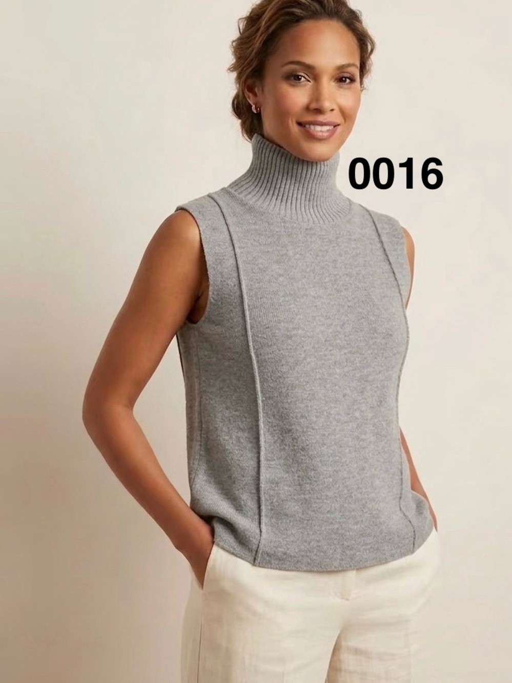 Zara Grey Sleeveless Turtleneck Knit Top